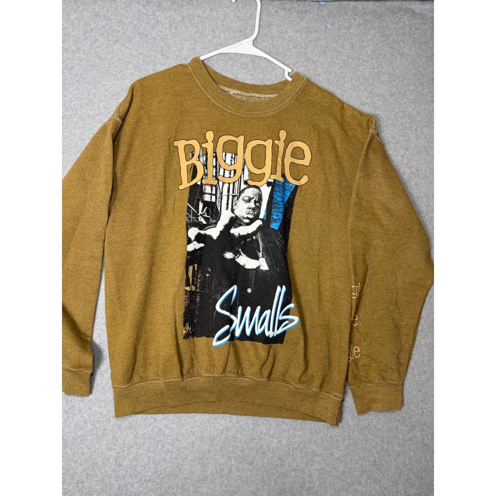 Biggie Smalls Sweatshirt Mens Large The Notorious B.I.G. Graphic Mustard Brown L